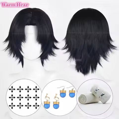 New! Chrollo Lucilfer Synthetic Wig Anime Short 30cm Black Cosplay Wig Heat Resistant Hair Halloween Party Wigs + Free Wig Cap