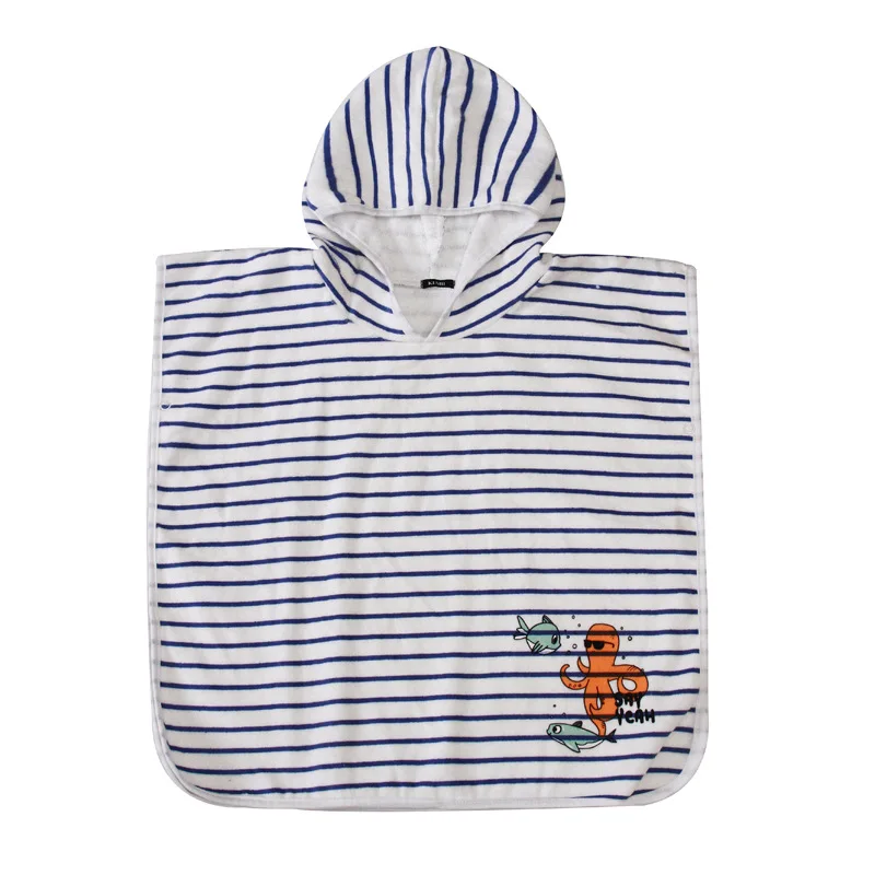 Stripe Hooded Cloak Children's Bathrobe Skin-friendly Cotton Boys Girls Swimming Quick-dry Bath Towel Four Seasons Baby Bathrobe