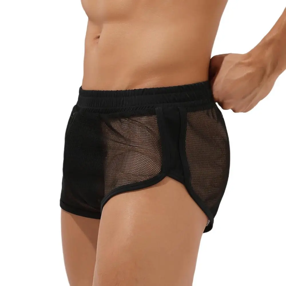 SEOBEAN-bóxer de malla transparente para hombre, ropa interior Sexy, con bolsa de pene convexa en U