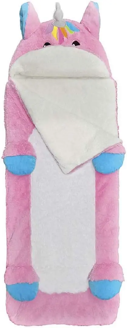 Faux Sherpa-Lined Furry Plush Fleece Zippered Sleeping Bag - Furry Friends Collection