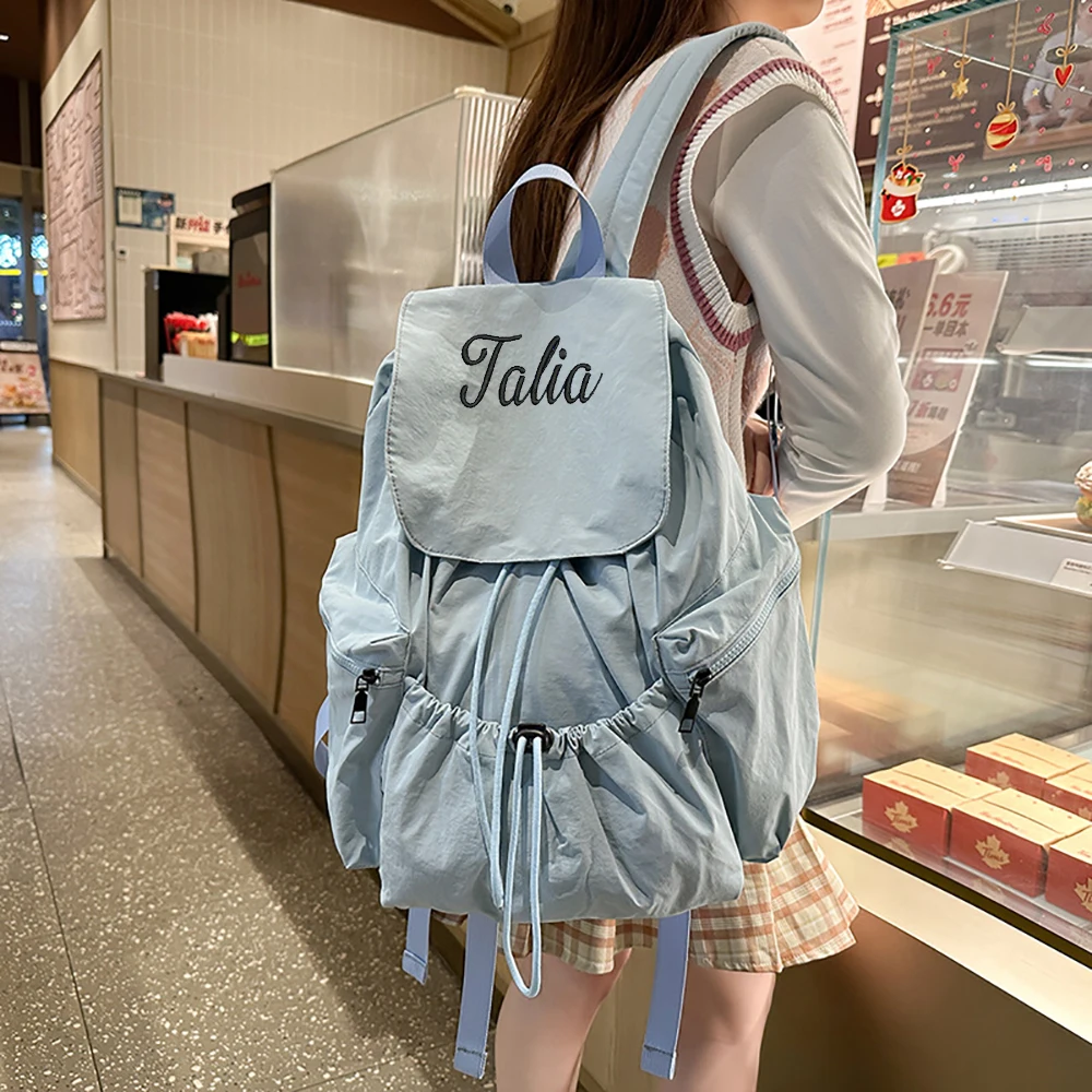 

Foldable Drawstring Backpack, Women's Niche Design Trend Backpack, Large Capacity Custom Embroidery Flap Student Backpack