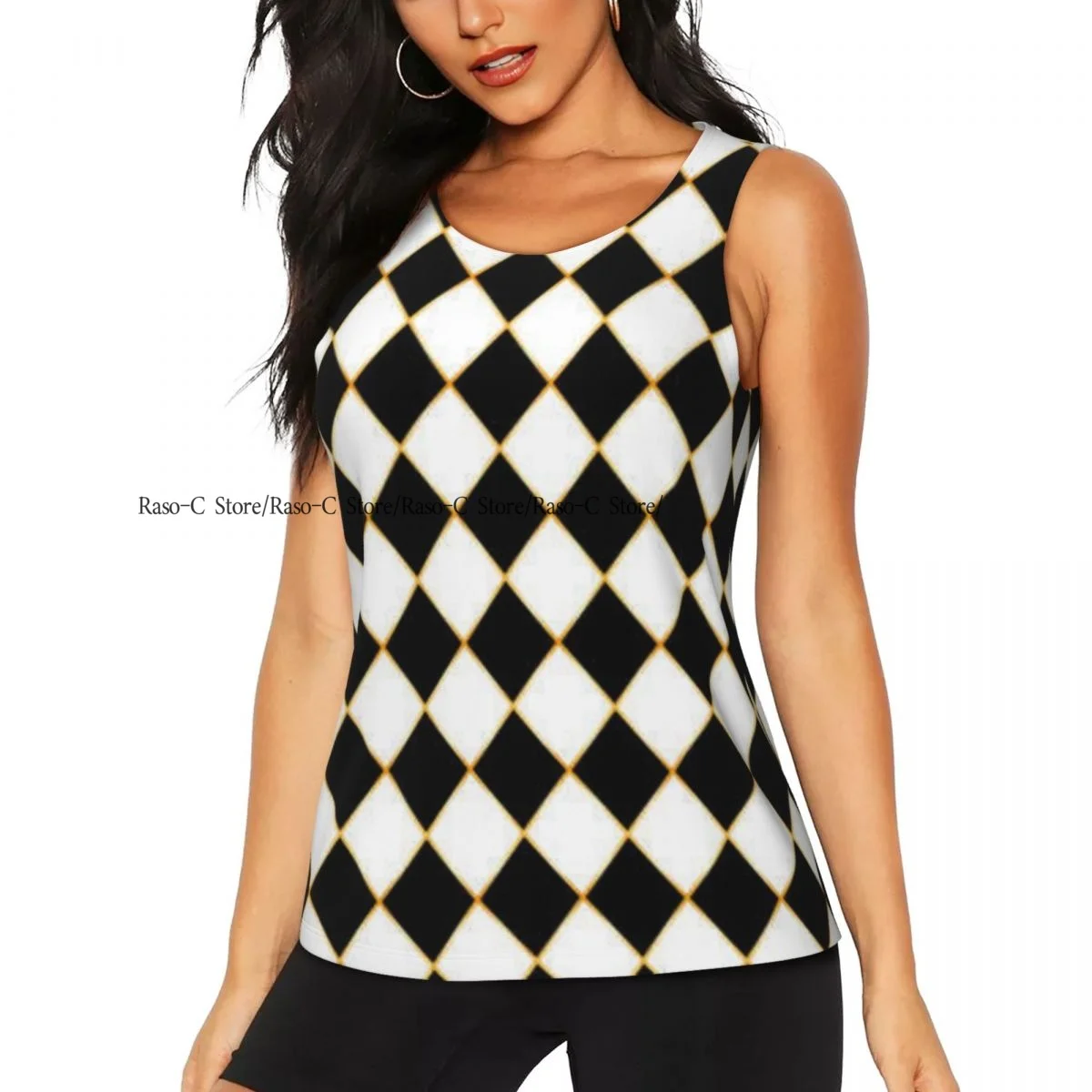 Women Sport tank Tops Loose Yoga Tops Quick Dry Workout Sport Tops Chess Board Geometric Shape Yoga Shirt
