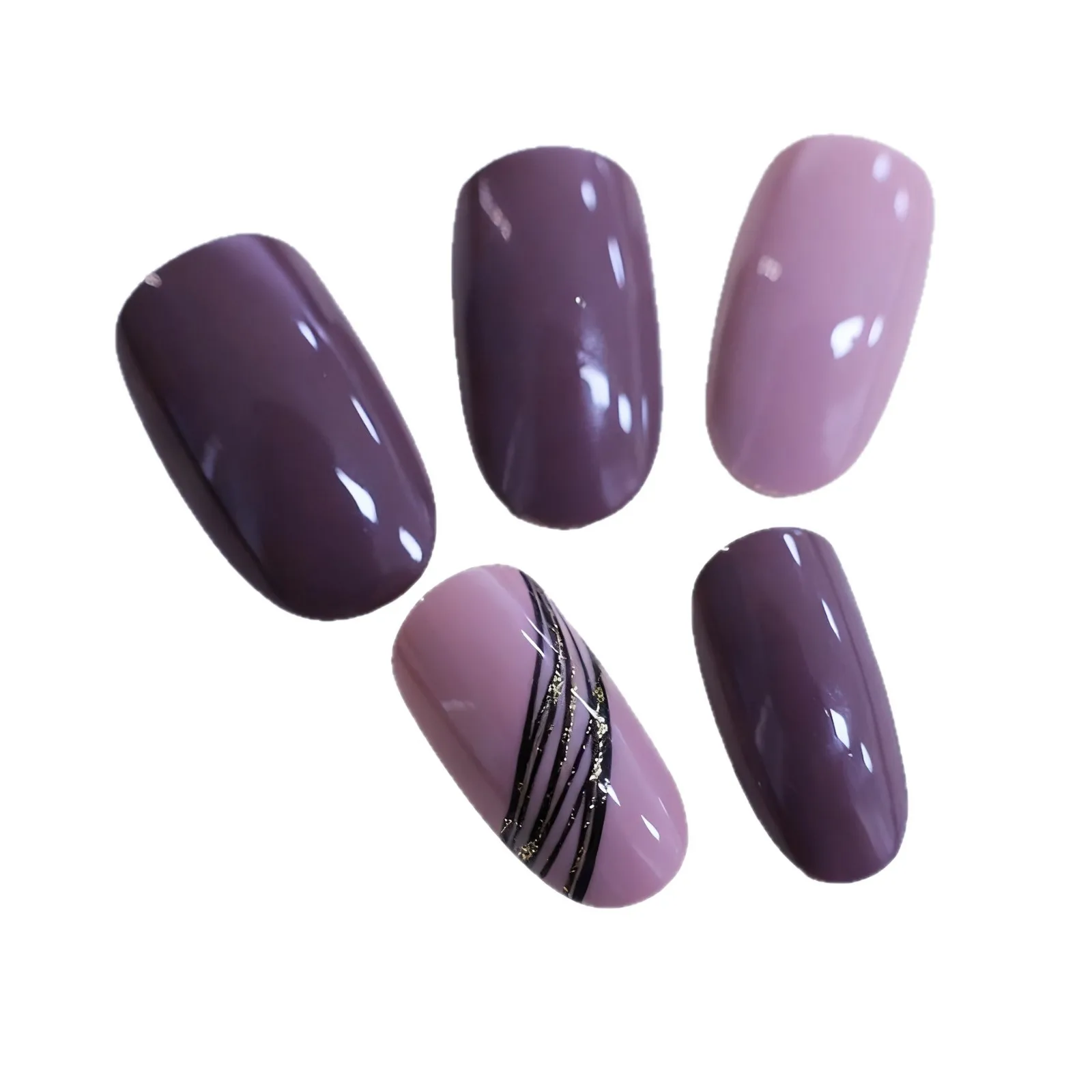 

2026 New Simple 24-Piece Nail Art Classic Fashion Black Line Glitter Mid-Long Wear Nails