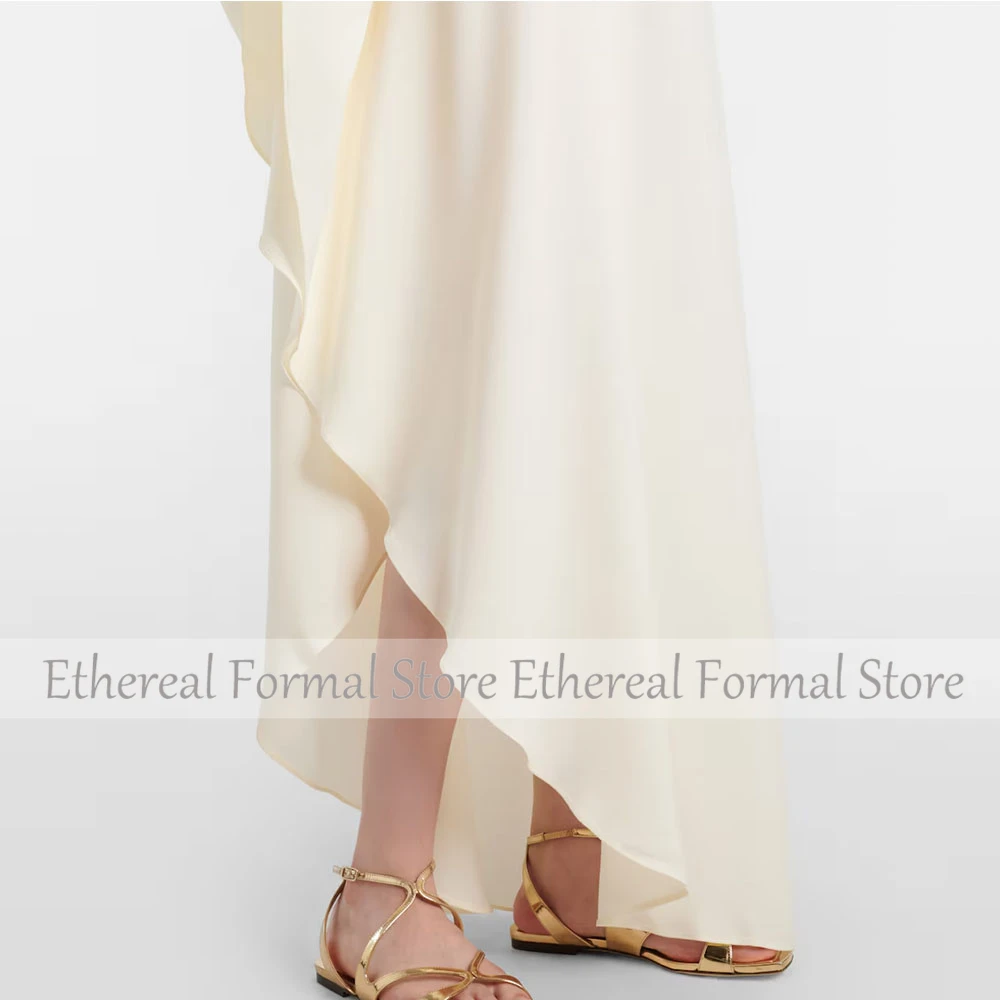 Gaun Malam Wanita Gading Elegan Gaun Pesta Formal A Line Gaun Prom Panjang Selantai Gaun Arab Saudi Ruffle Satu Bahu