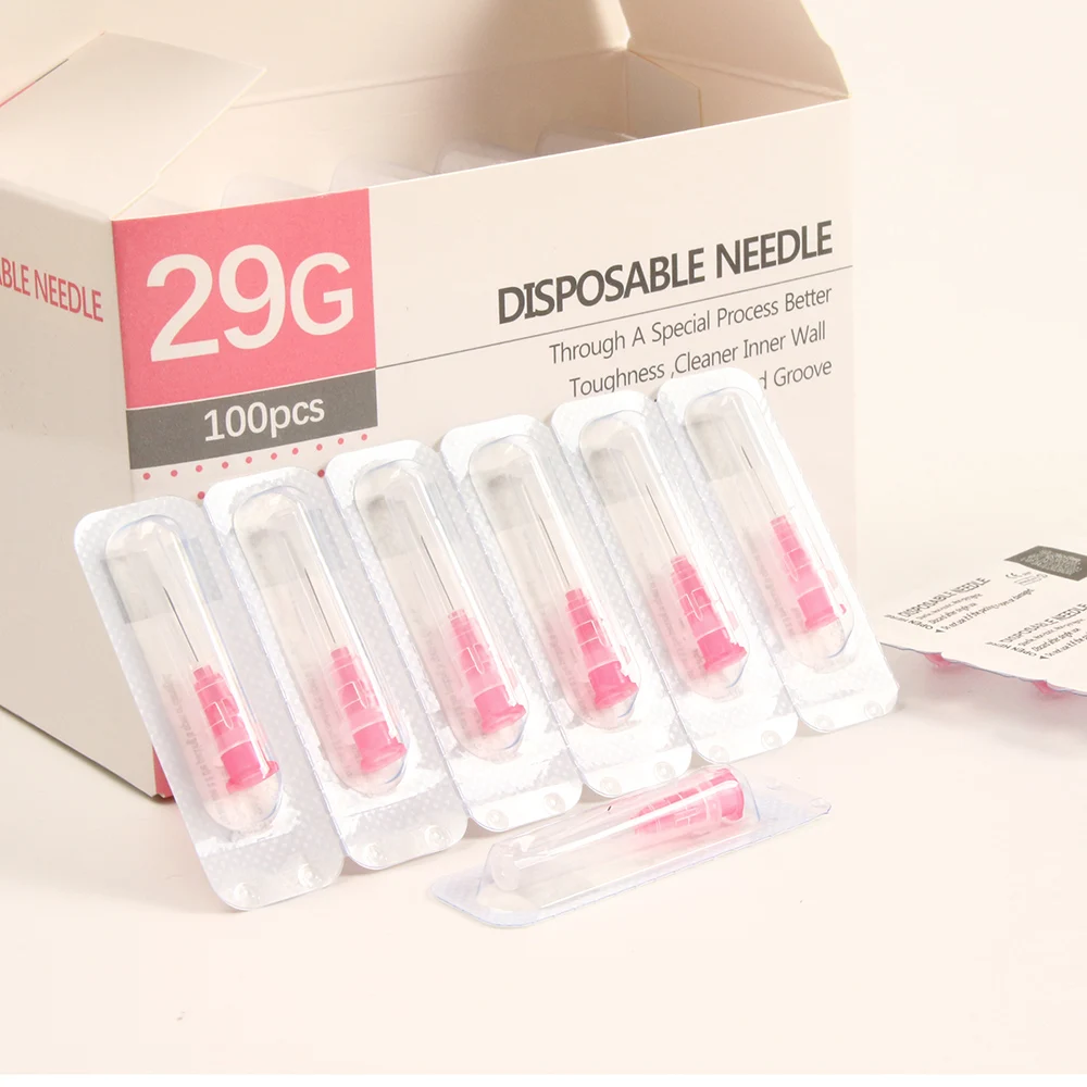 100PCS/Box 29/30/31/32/33/34G 13MM Tattoo Needle Transparent Syringe Injection Painless Needle Small Teeth Irrigator Part