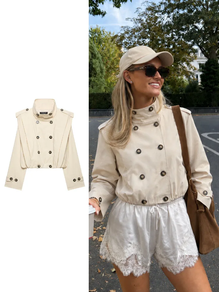 HH Sweet Cool Cream Coat Women Spring Autumn Trendy Long Sleeve Slim Fit Y2K Street Wear Party Club Chic Fashion Jacket
