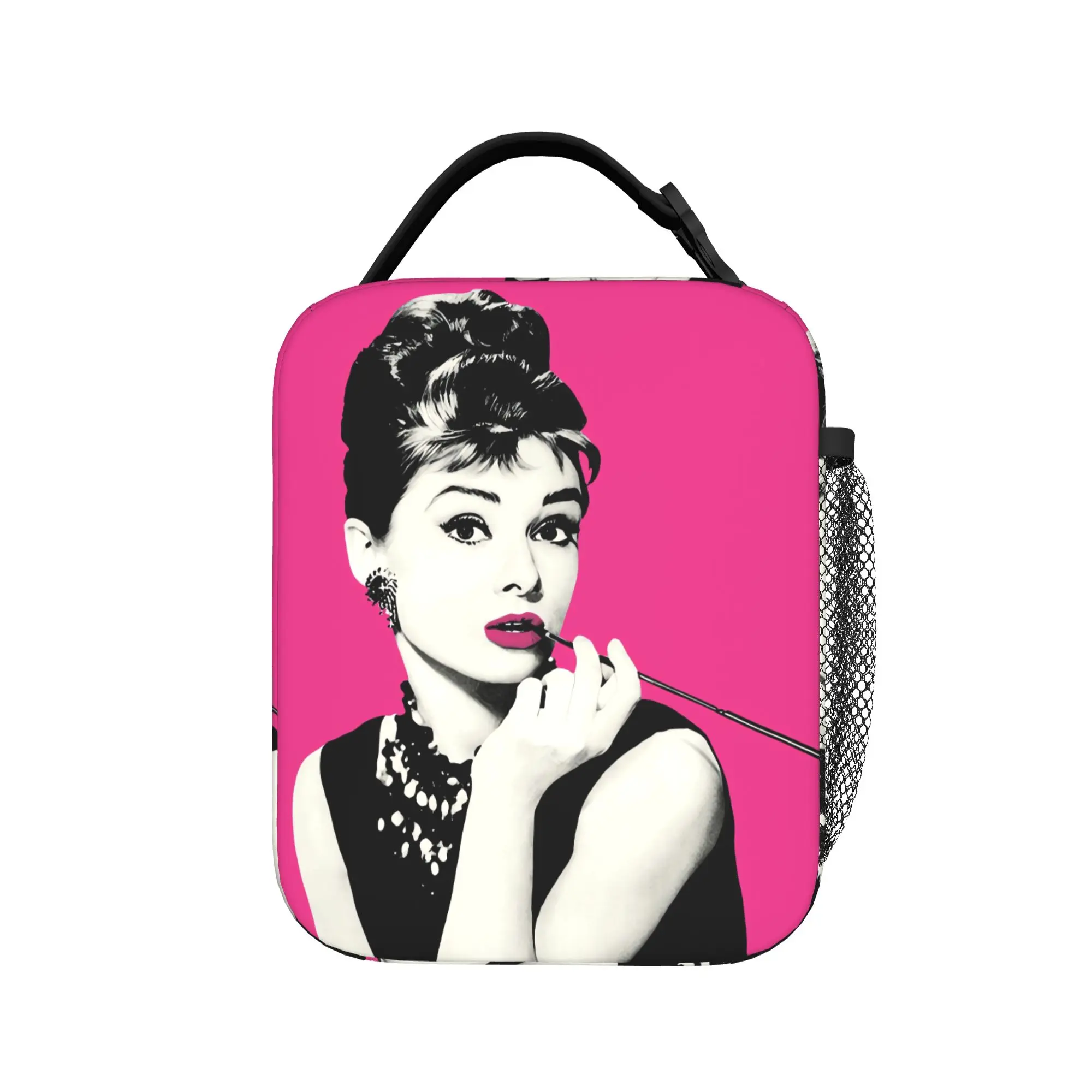Audrey Hepburn Lunch Bag  Aesthetic Lunch Box Office Portable Zipper Thermal Tote Handbags For Men Oxford Print Cooler Bag