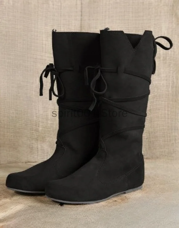 Średniowieczne Retro męskie buty rycerskie buty Larp PU skórzane wojownik książę pirat Hunter Cosplay fantazyjne buty Anime