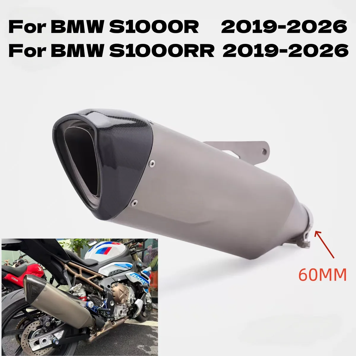 Slip on Line Motorcycle Exhaust System Racing Muffler 60MM Connect Original Front Pipe For BMW S1000RR 2019-2026S1000R 2021-2026