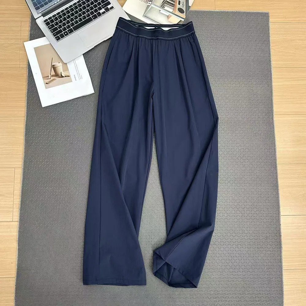 Athleisure-Hose mit weitem Bein für Damen, schwarze elastische Hose mit hoher Taille, leichte Freizeithose mit geradem Bein, bequeme Worko-Hose – Detail 3
