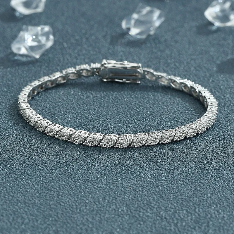 

Hiphop Iced Moissanite Prismatic Chain Bracelet 925 Sterling Silver Plated Rhodium Tennis Link Bracelets Pass Tester with Gra