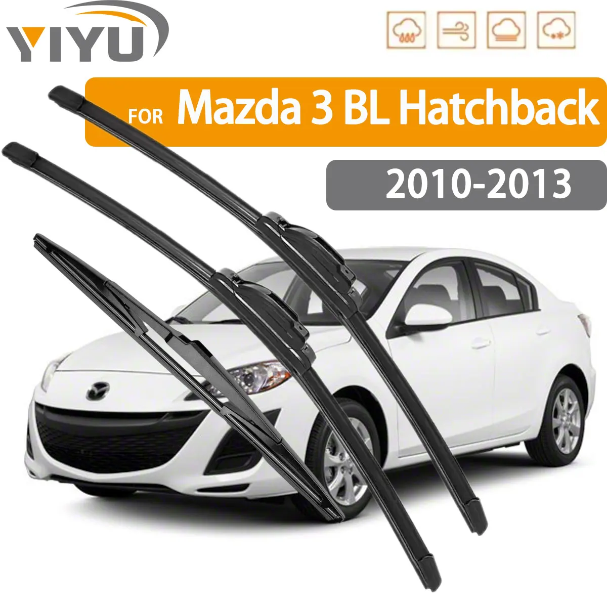 

3PCS Car Wiper For Mazda 3 BL Hatchback 2010-2013 Front Rear Wiper Blades Brushes Auto Windscreen Window Accessories