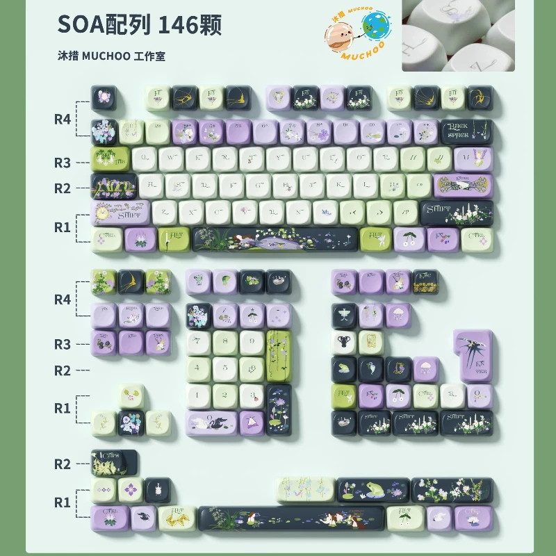 

Ophelia in The Water Keycaps Customized PBT Cherry/SOA Profile Key Cap Cute Green Cartoon Anime Point Keycap for Artisan Gaming