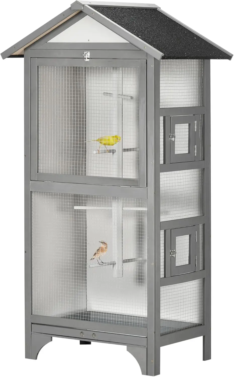 

60" Wooden Outdoor Bird Cage for Finches, Parakeet, Large Bird Cage with Removable Bottom Tray 4 Perch, Light Gray
