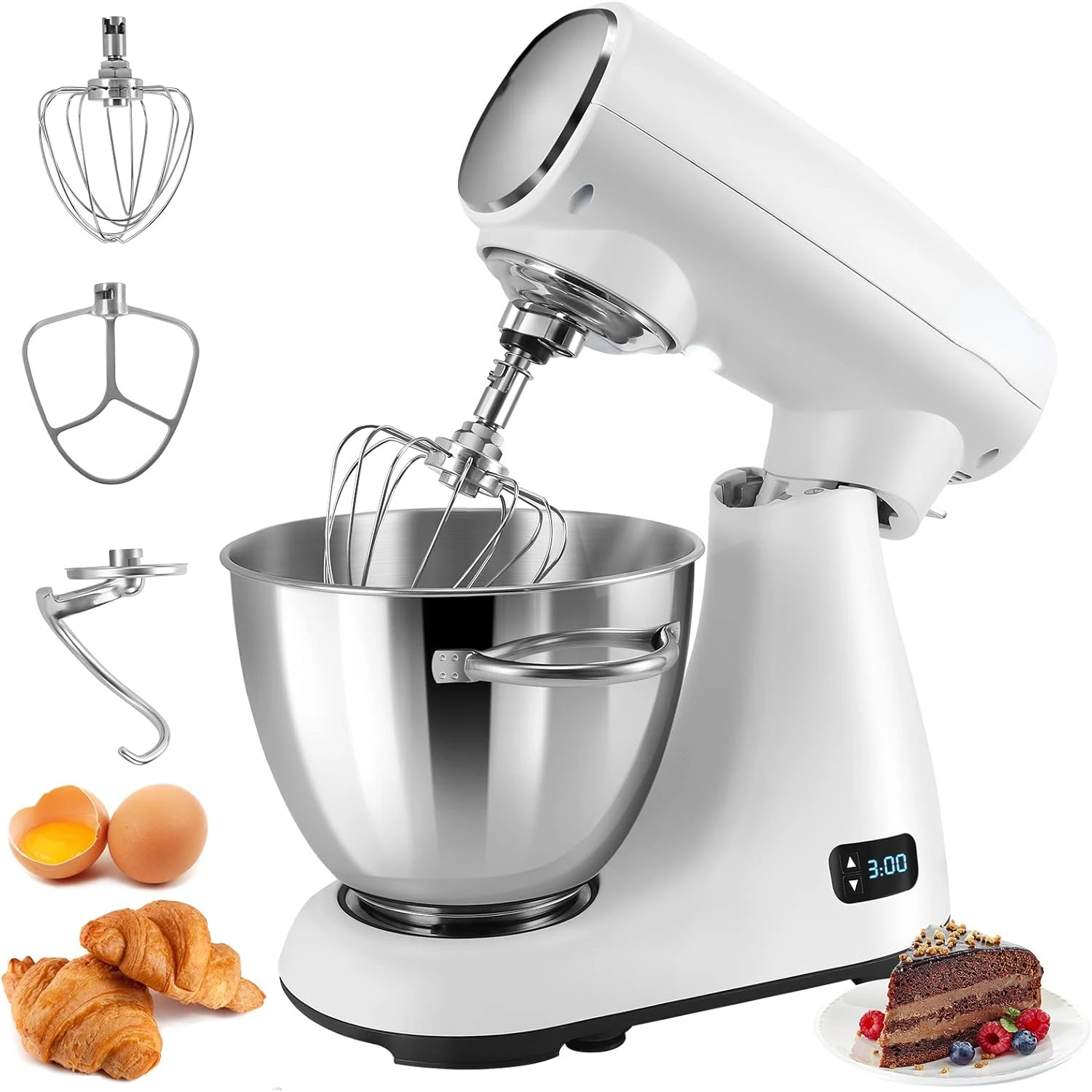 Mixers Kitchen Electric Stand Mixer, Aluminum die casting and Gears, 1 Hour Continuous Operation, Dual Cooling System