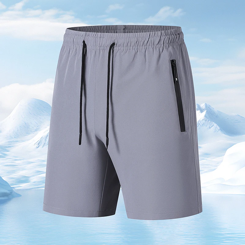 Summer Ultra-thin Ice Silk Shorts Men's Jogging Sport Quick Dry Male Zipper Loose Gym Sports Short Pants Casual Beach Sweatpants
