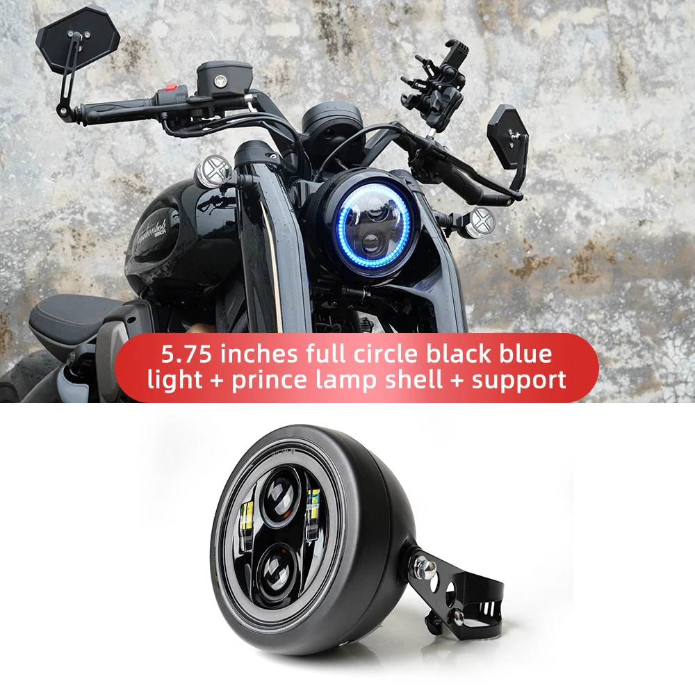 

5.75 Inch Motorcycle LED Headlight, Blue DRL With Mounting Housing and Bracket, Fits Harley 883 Honda Suzuki KawasakiVulcanS etc