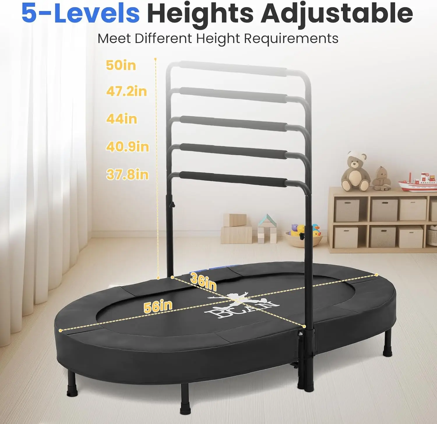 Kids Trampoline Indoor Double Kids Trampoline With Adjustable Handle Trampoline Foldable Max Load 250 Lbs