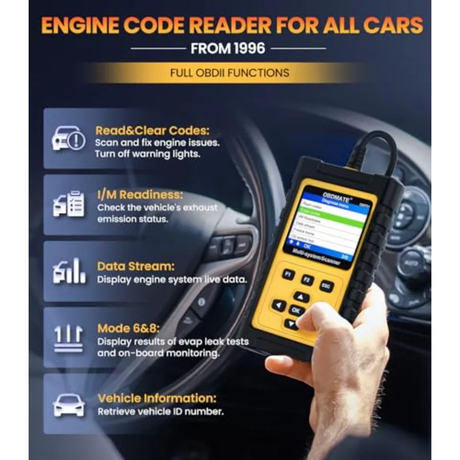 OBD2 Scanner for/Lexus/Scion, OM701 All Systems Diagnostic Tool with 15+ Resets Oil/ETC/EPB/ABS/SAS/BAT Register...,Full OBDII view 5