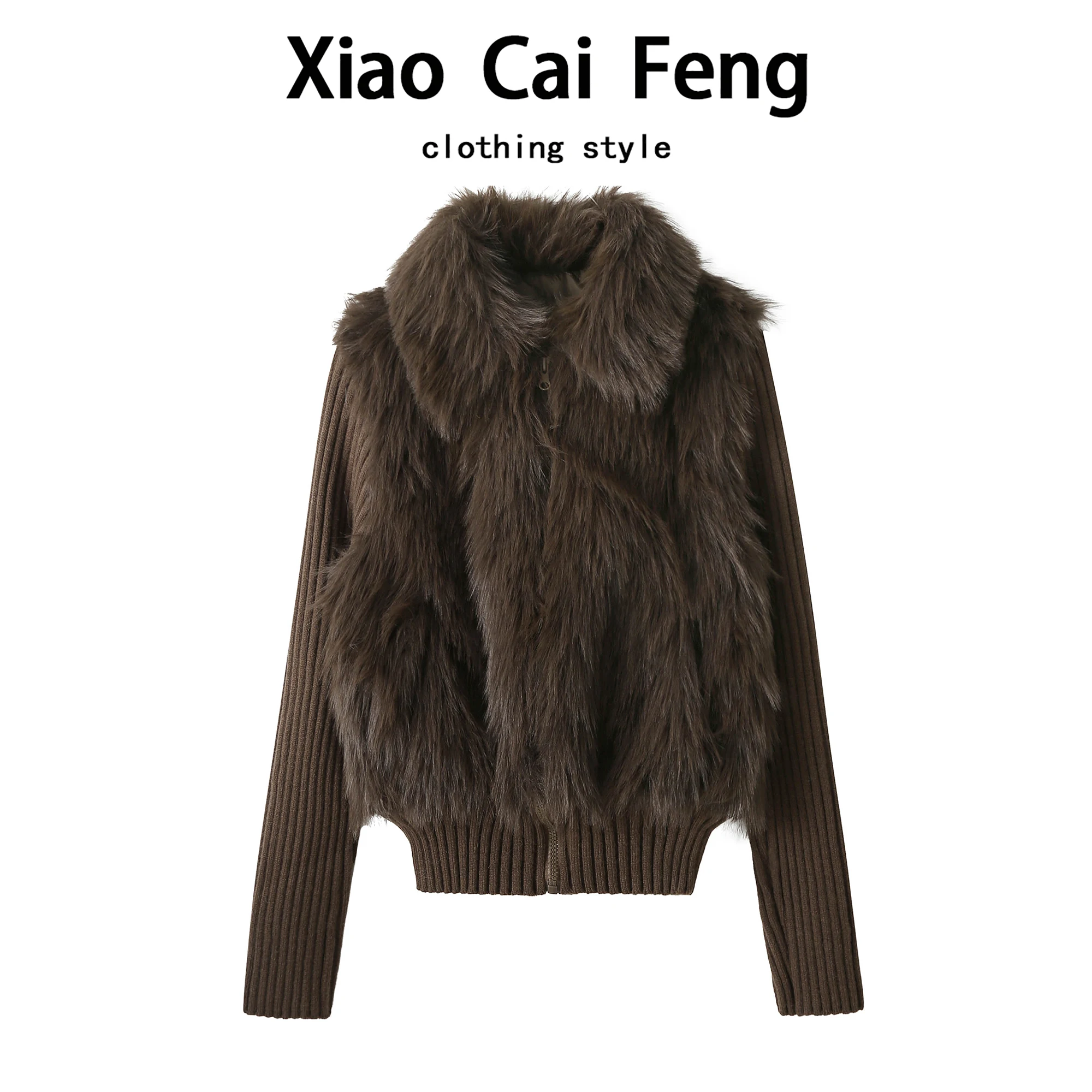 Eco-Friendly Knitted Short Fur Coat Women's Winter Fashion Design Sense Splicing Warm -Mimicking Hair Top Trend