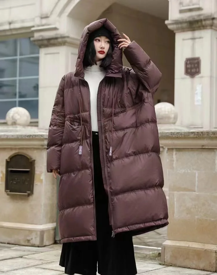 Janveny Women 90% White Duck Down Jacket With Hooded Loose Oversize Long Puffer Coat Autumn Winter Warm Outwear Female Parkas
