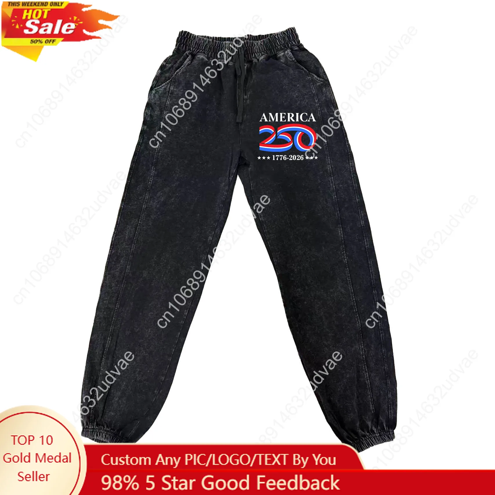 

America 250th Anniversary 1776-2026 Pants Man Woman Retro Vintage Trousers Cotton Elastic Sweatpants Customized Pant with Pocket