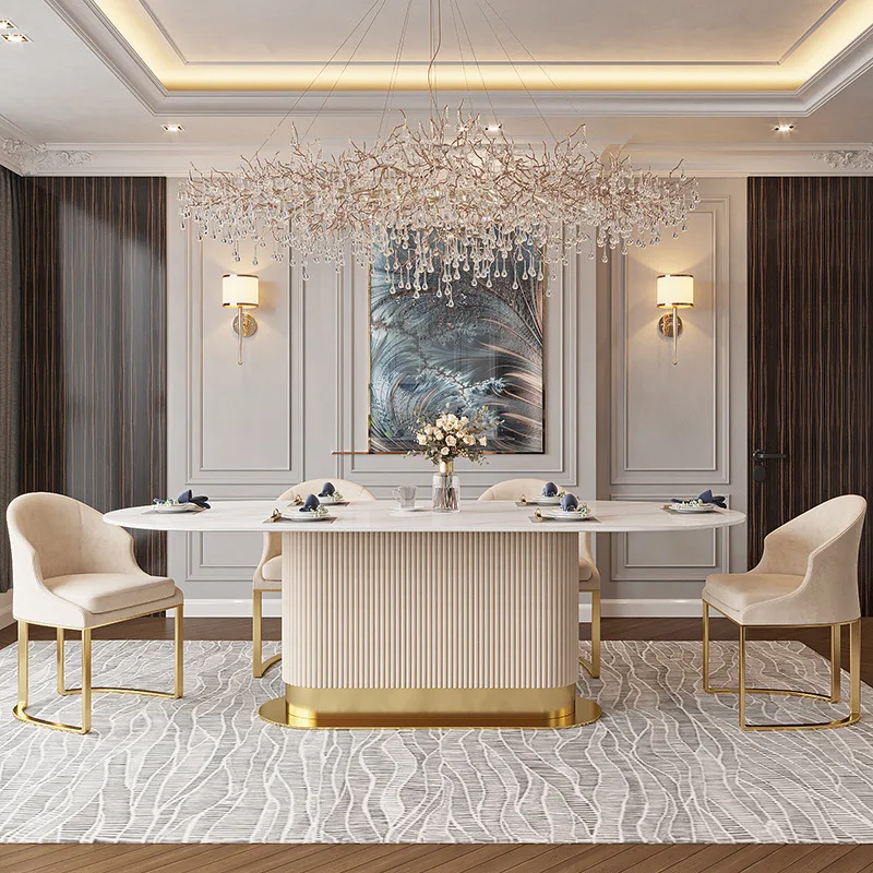 Nordic Modern Oval-Shaped Household Dining Tables and Chairs High-end Cream-style Dining Tables and Chairspromote sales