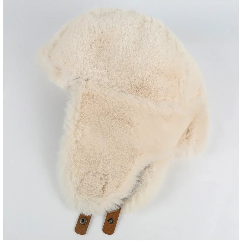 Children Winter Earflaped Cap Thickened Faux Rabbit Fur Fluffy Bomber Hats Gloves for Girl Boy 2-8Y Kids Russian Hat Ushanka