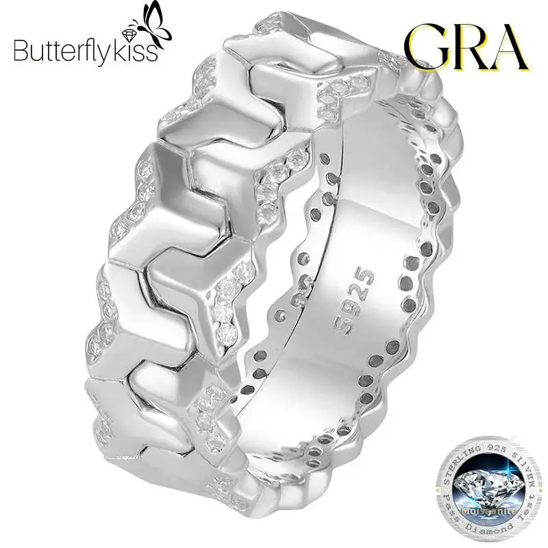 Butterflykiss Fine Jewelry S925 Silver Moissanite Unisex Ring Mountain Armor Pattern Rings For Men Women Hip Hop Jewelry Gift