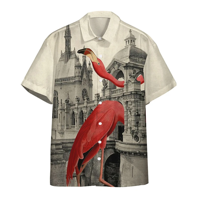 

Men's Hawaii Summer Flamingo Graphic Casual Shirt 3D Beach Social Cartoon Oversized Funny Short Sleeve New 2024 Floral Blouse