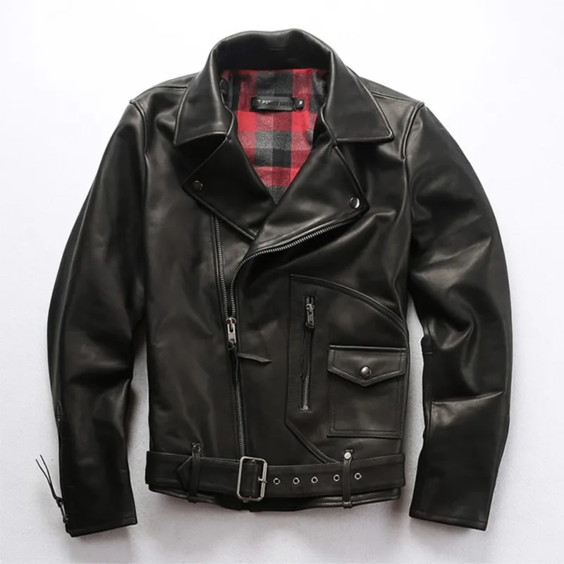 Motorcycle leather men's diagonal zipper belt cowhide