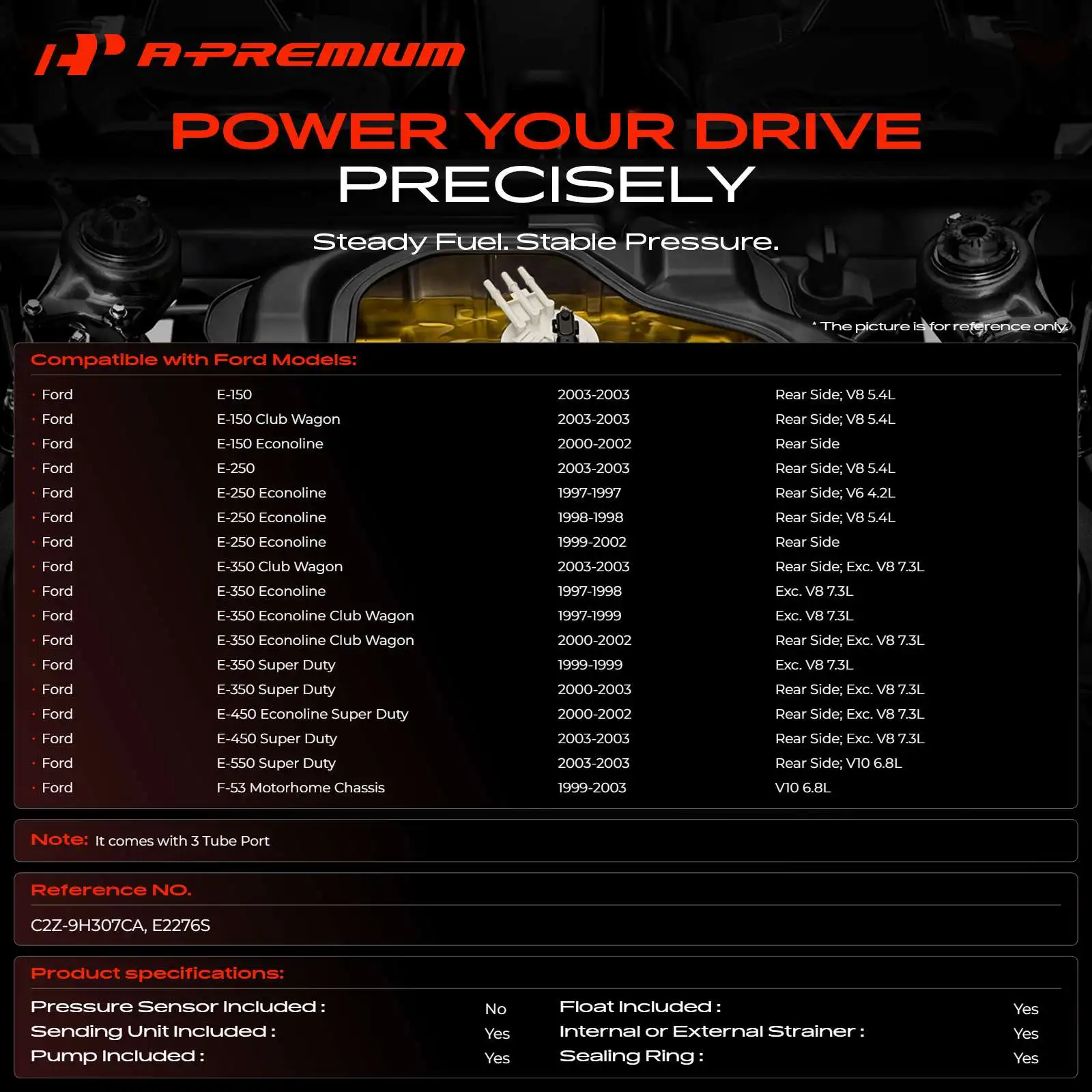 A-Premium Gas Fuel Pump for Ford F-53 Motorhome Chassis 1999-2003 E-150 E-250 2003 E-150 Econoline 2000-2002 E-250 Econoline