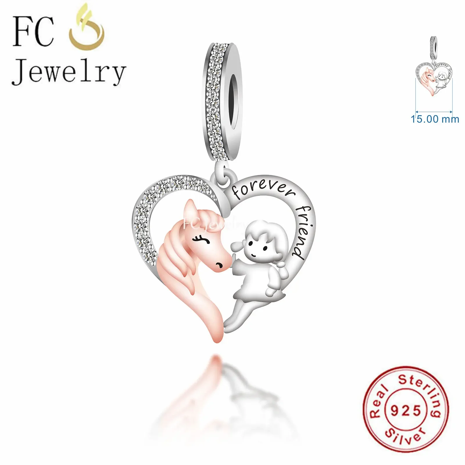 

Fit Original Pan Charms Bracelet 925 Silver Heart Girl and Horse Best Friends Forever Bead For Making Daughter Wife Berloque