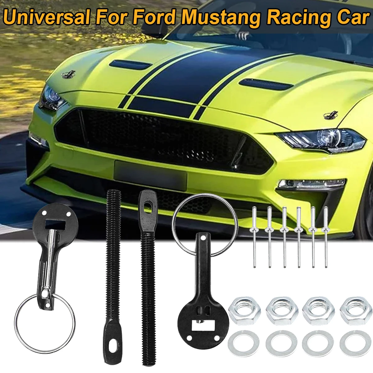 Universal For Mustang Racing Hood Pin Engine Bonnet Latch Catch Lock Mount Kit Refitting Car Accessories Safety Protection