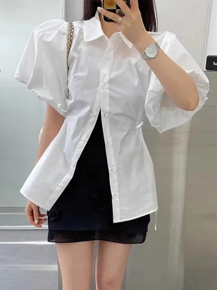 Tannt Women Shirt Bandages Puff Sleeve White Black Yellow Casual Shirts Blouses Fashion Vintage Summer Blouses Tops Women 2024