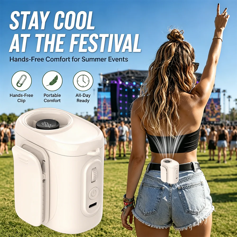 

Portable Neck Fan 3600mAh Battery with 100 Wind Speed Wearable Waist Fan with LED Display Ultra-Lightweight Fashion fan