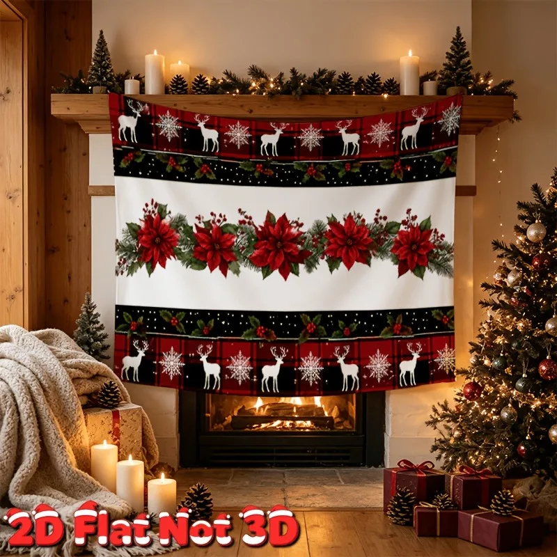 VIKAMA Rustic Cabin Christmas Tapestry, Fireplace Tree Stockings, Xmas Wall Hanging Decor for Living Room Bedroom Home