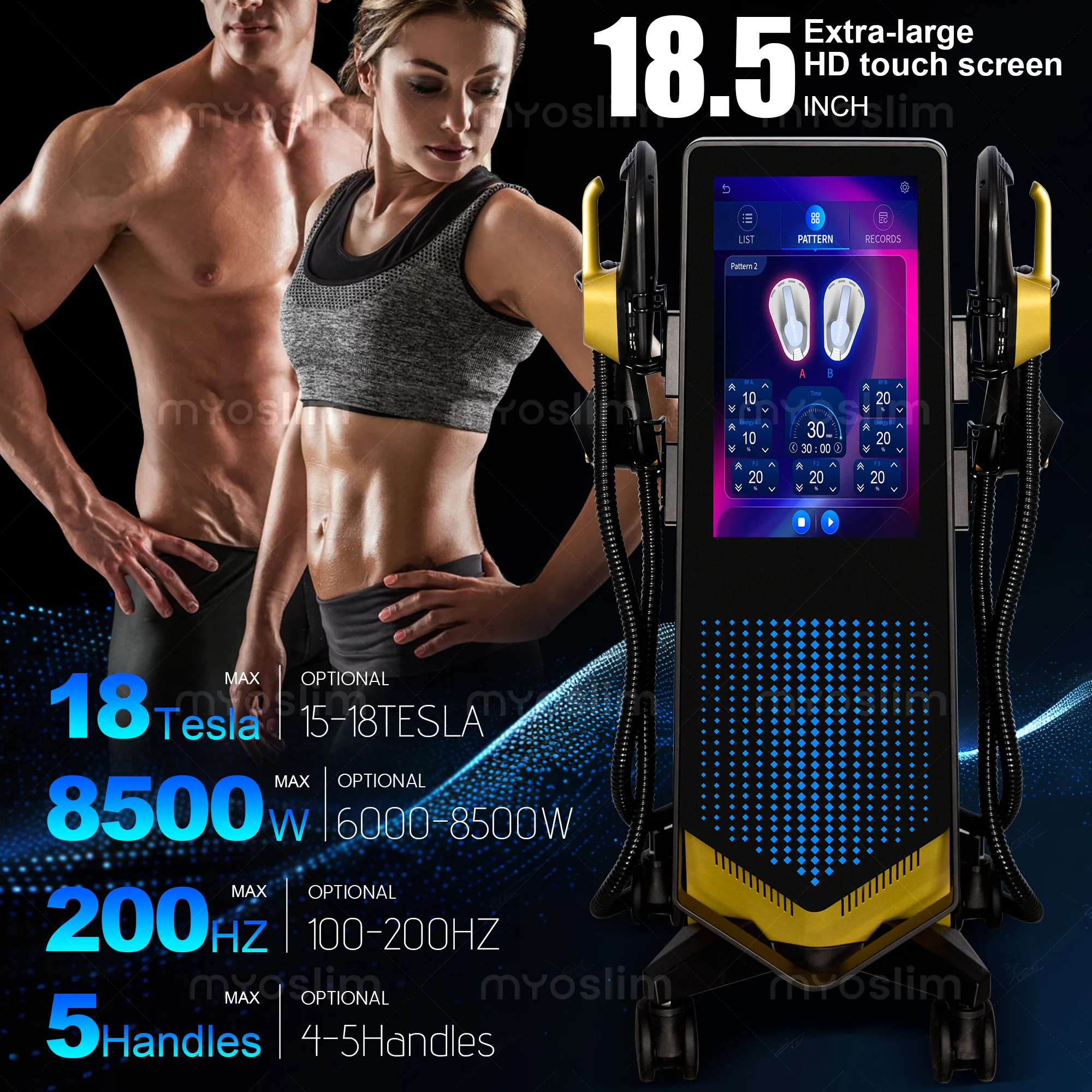 EMS RF Body Sculpt Muscle Myoslim8500W 18tesla EMS Neo Electromagnetic Energy Sculpting Body Muscle Contractions Burn Fat Machin