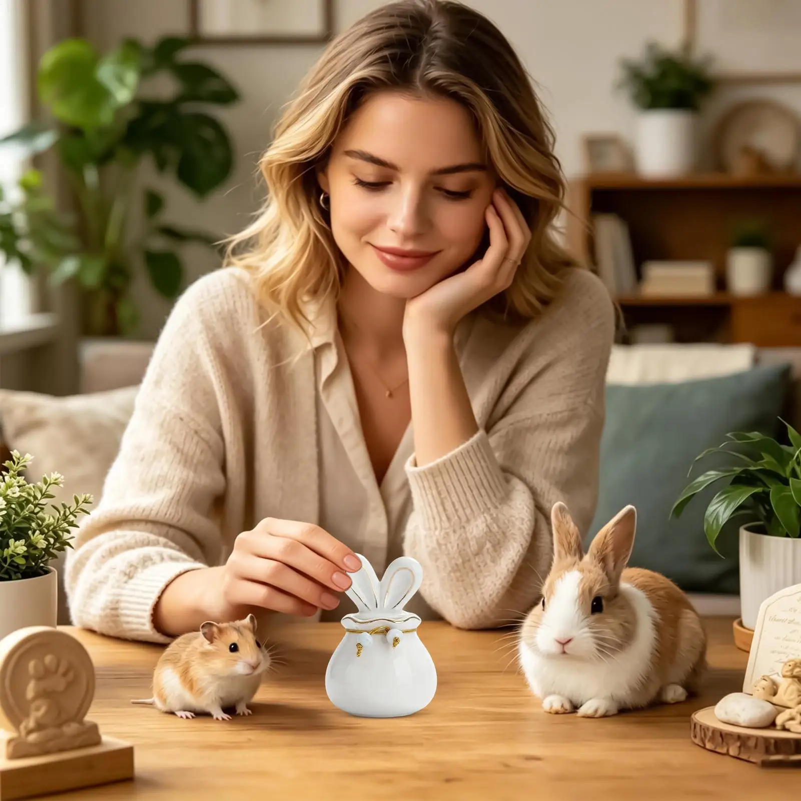 150ml Bunny Ear Design Ceramic Memorial Keepsake Jar Pet Urn Small Pet Ash Box Dog Ashes Urn For Memorial Animal