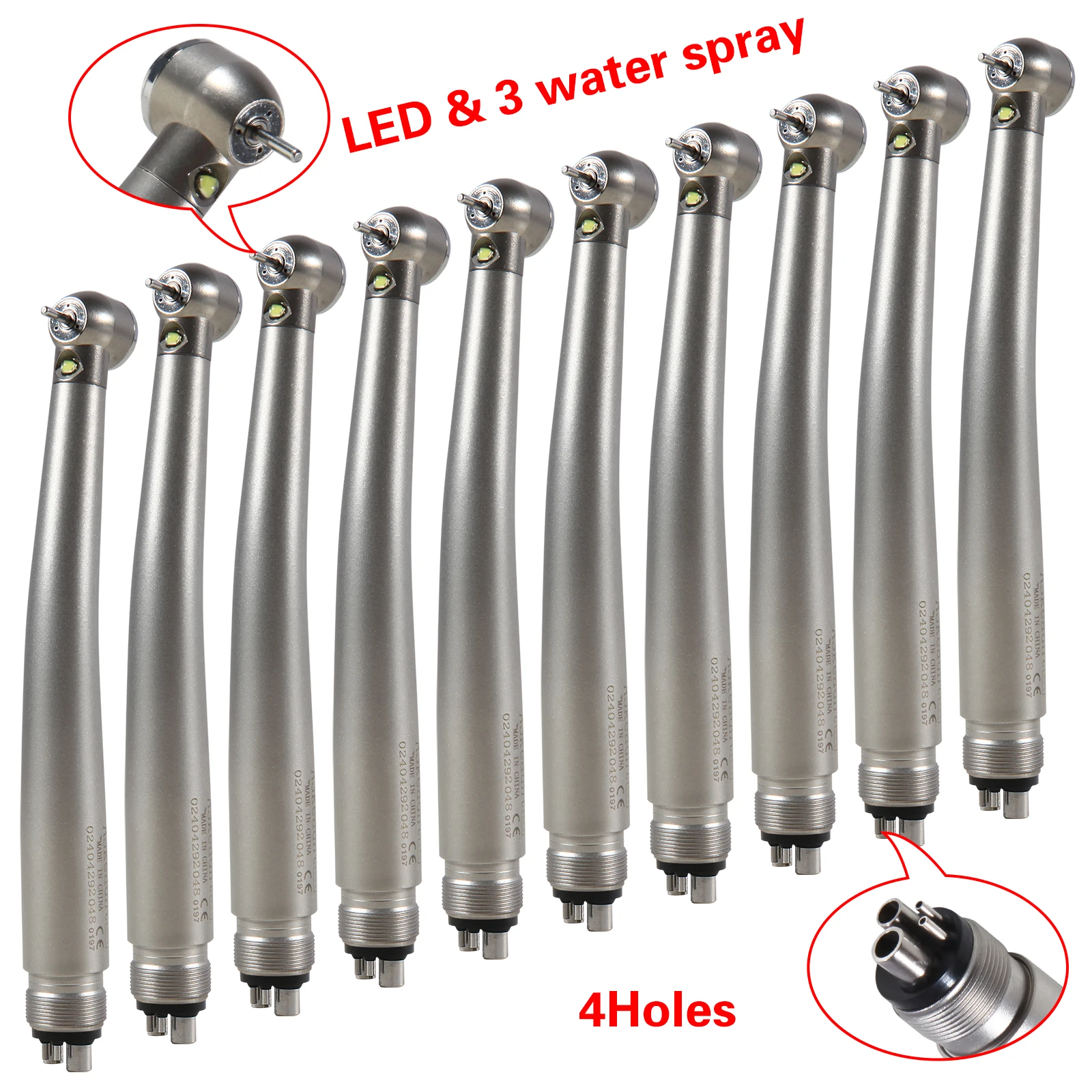 10X Dental High/Fast Speed Fiber Optic LED Handpiece Push 3 Way 4 Holes Standard Head Type NSK Style Askeadnt