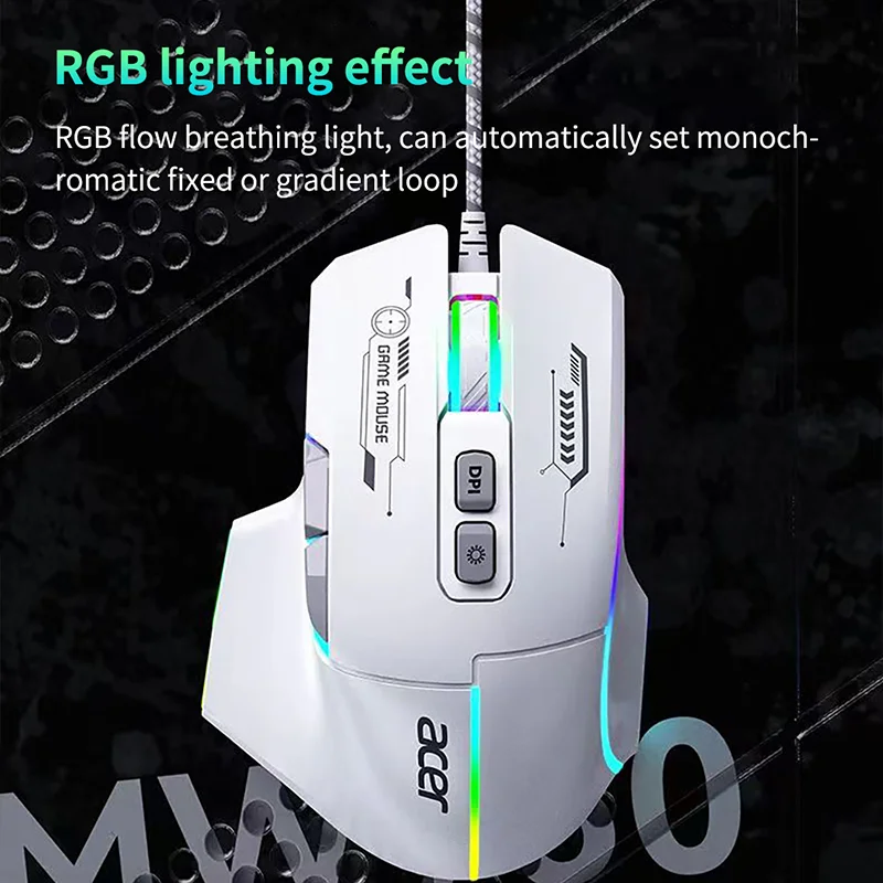 ماوس سلكي من أيسر 7200 ديسيبل متوحد الخواص مريح ماكرو قابل للبرمجة مخصص تأثير مصباح RGB ماوس ألعاب مكتب منزلي للكمبيوتر المكتبي والكمبيوتر المحمول