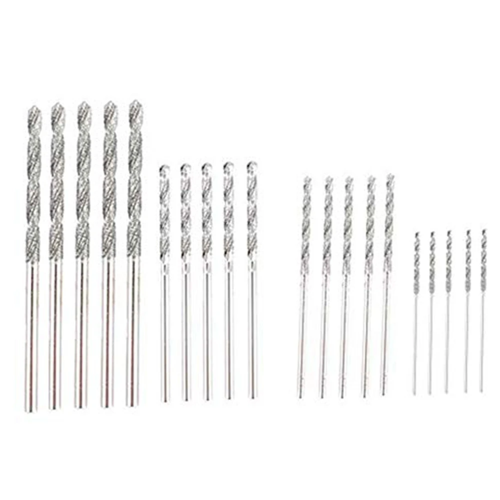 A98U Diamond Drill Bit Set 20 Pieces 4 Sizes 1mm 1.5mm 2mm 2.5mm Twist Tip Jewelry Beach Sea Glass Shells Gemstones Lapidary