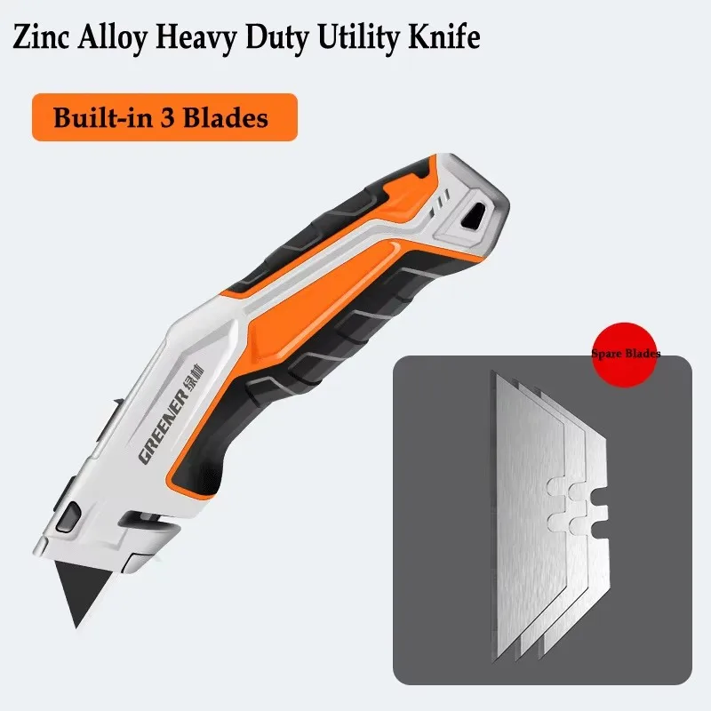 GREENER Heavy Duty Utility Knife Pro One Key Change Anti-slip Buckle Multi-functional SK5 Hardened Cutter Blade Durable Upgrade