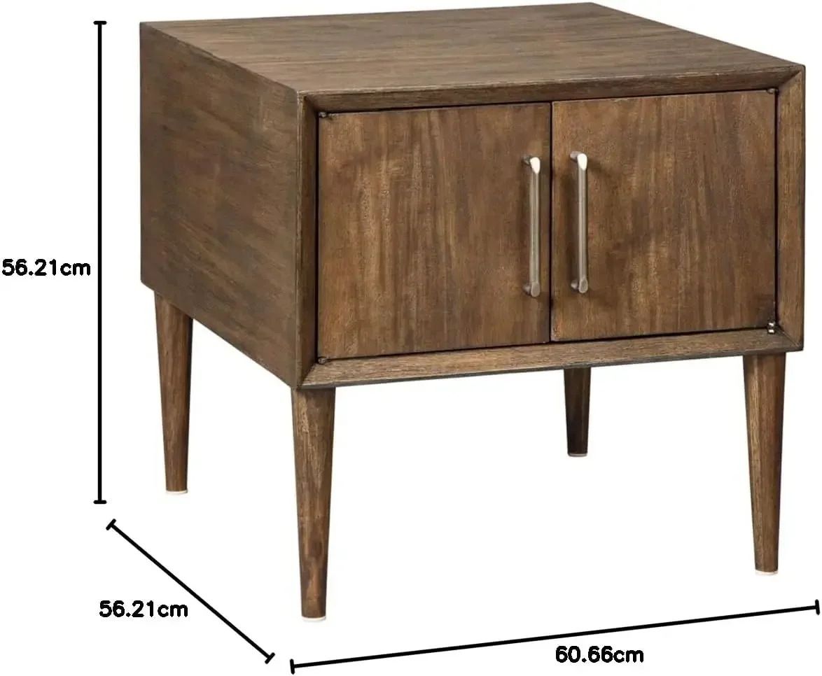 Ashley Kisper-Mid-Century Modern Square End Table, Signature Design, armário marrom escuro, espaço de armazenamento