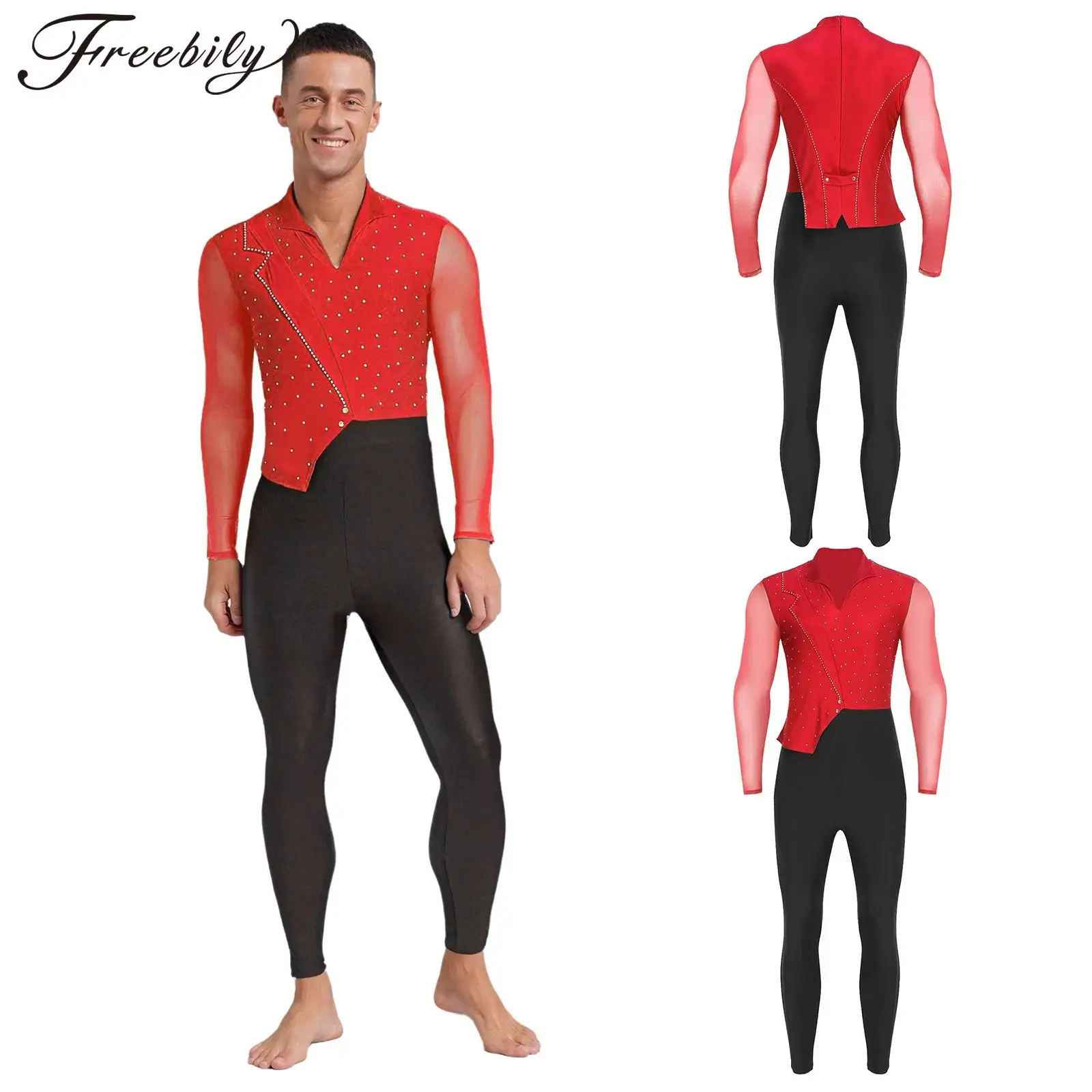 

Мужской сетчатый гимнастический комбинезон, боди для латинских танцев, трико для акробатики, костюм для выступлений, мужской танец, художественное катание на коньках, обтягивающий