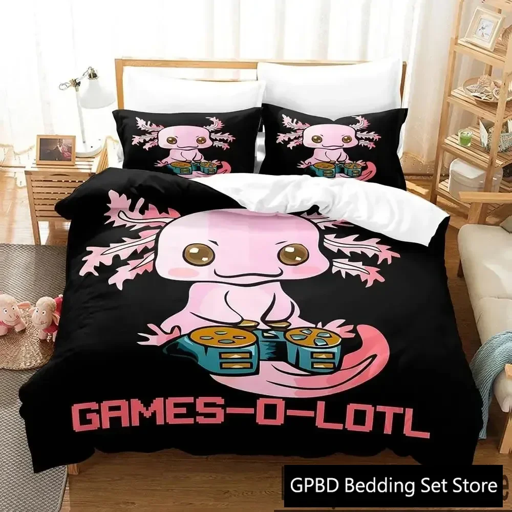 

Gamesolotl Axolotl Video Gamer Kawaii Pastel Goth Bedding Set Single Twin Full Queen King Size Bed Set Aldult Kid Bedroom Anime