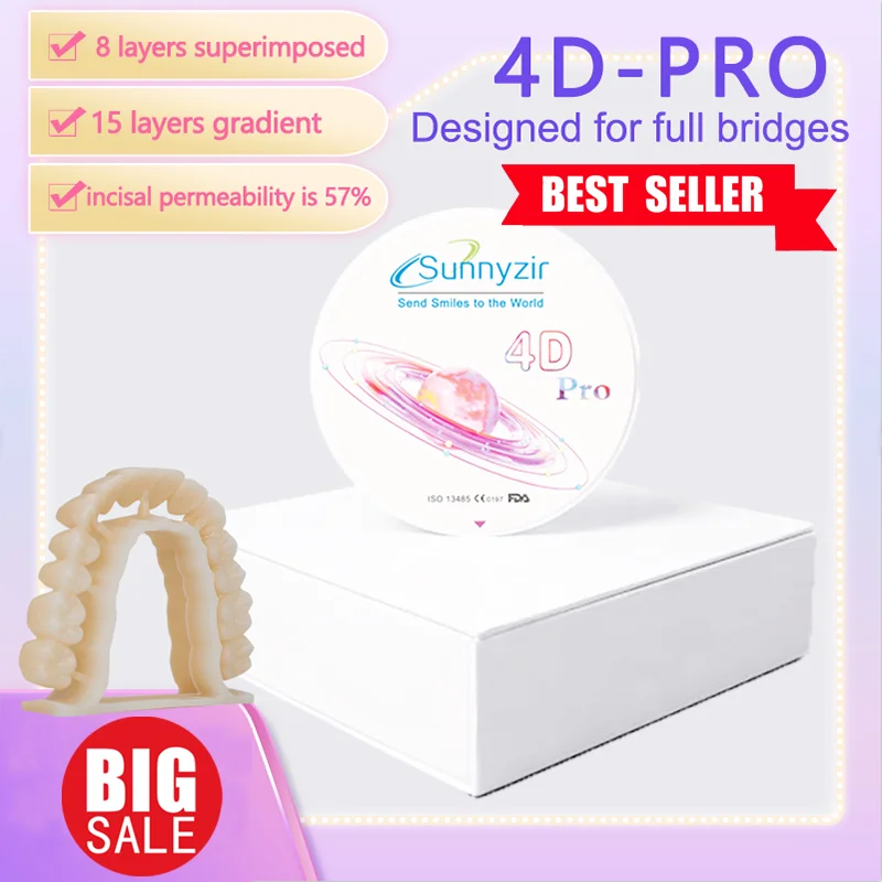 

Sunnyzir 4D Pro Multilayer Zirconia Dental Lab 8 Layer CAD CAM Open System 95mm 43%-57% High Strength Zirconia Block