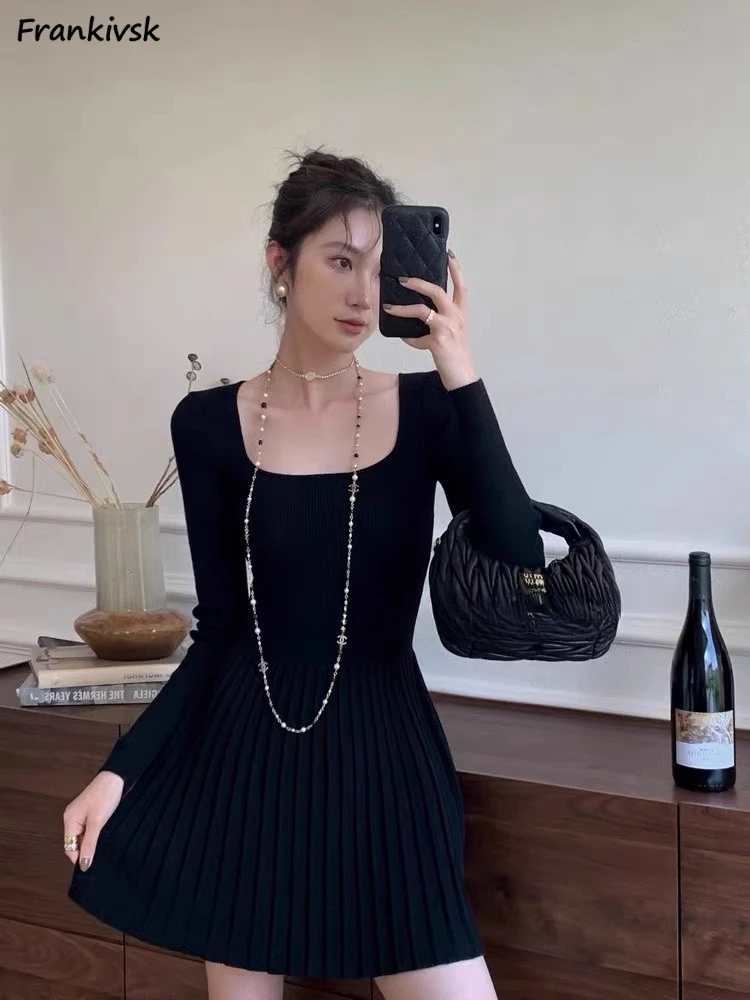 

Women Dresses Solid Elegant Slim Autumn Breathable All-match Fashion Vintage French Style Highstreet College Causal Comfortable