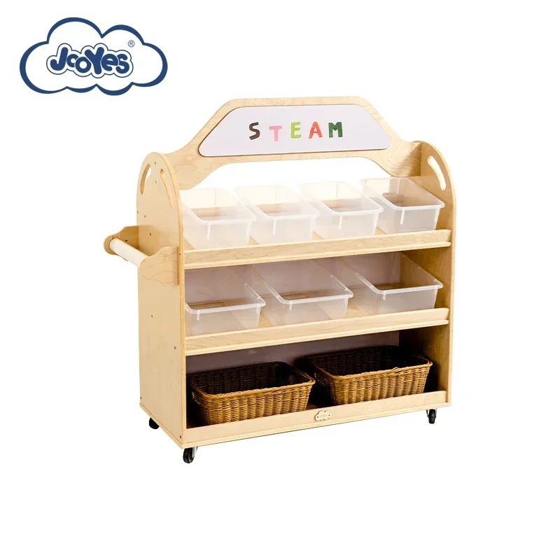 Hot selling preschool furniture steam moving cabinet kindergarten movable material cabinet