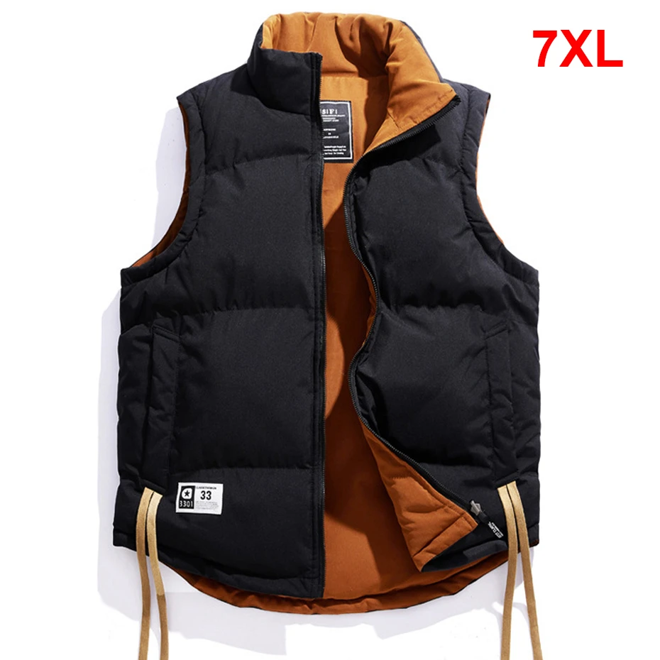 

Autumn Winter Two Sided Vest Men Sleeveless Jacket Plus Size 7XL Fashion Casual Cargo Vest Male Winter Thick Vests with Bag